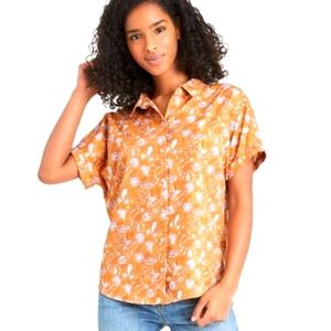 Womens Dolman Short Sleeve Button-Down Shirt